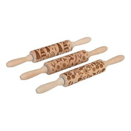 Rouleau à pâtisserie L. 35,5 x D. 4,5 cm bois décor Noël
