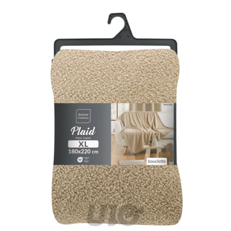 PLAID 180 x 220 CM BOUCLETTE UNIE WOOLY BEIGE