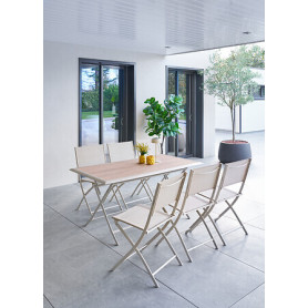 Table pliante Azua 6 places verre effet bois épeautre argile