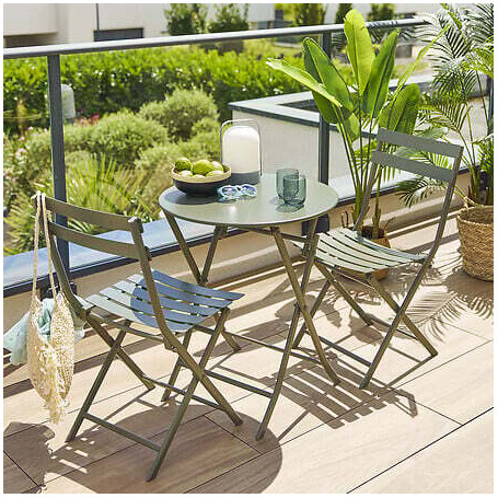 Table ronde pliante Greensboro + 2 chaises laurier